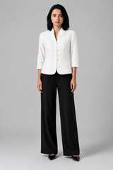 Women's Blouse | Stand Collar & Button Fastening, 3/4 Sleeves