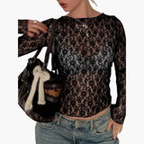 Women's Blouse with Sheer Lace Design and Long Sleeves 2