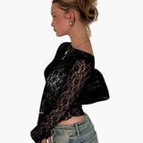 Women's Blouse with Sheer Lace Design and Long Sleeves 3