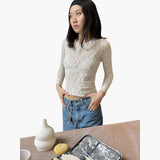 Women's Blouse with Sheer Lace Design and Long Sleeves 5