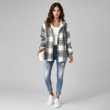 Women's Coat | Hooded Checked Button Overshirt
