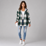 Women's Coat | Hooded Checked Button Overshirt