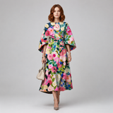 Women's Floral Midi Dress | Round Neck Flared Sleeve Design