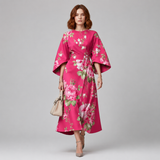 Women's Floral Midi Dress | Round Neck Flared Sleeve Design