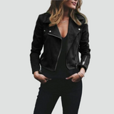 Women's leather look biker jacket with asymmetric zipper 2