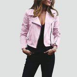 Women's leather look biker jacket with asymmetric zipper 5