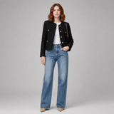 Women's Jacket | Collarless Tweed Cropped Button