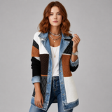 Women's Jacket | Denim Contrast Panels & Lapel Collar