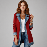 Women's Jacket | Denim Contrast Panels & Lapel Collar