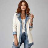 Women's Jacket | Denim Contrast Panels & Lapel Collar