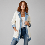 Women's Jacket | Denim Contrast Panels & Lapel Collar