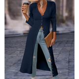Women’s Longline V Neck Button Jacket – Lightweight Comfortable Stylish Casual Elegant Everyday Outerwear 2