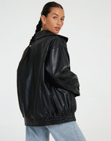 Oversize women's eco-leather jacket with zipper 7