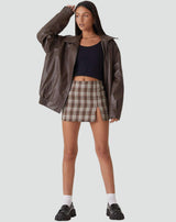 Oversize women's eco-leather jacket with zipper 1