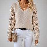 Women's Jumper | V-Neck & Crochet Sleeves