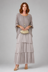 Women's Long Dress | Tiered Ruffle, Batwing Sleeves & Colourful Print