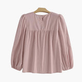 Women's Long Sleeve Blouse with Gathered Waistline and Flowy Fit 1