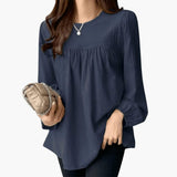 Women's Long Sleeve Blouse with Gathered Waistline and Flowy Fit 6