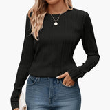 Women's Ribbed Long Sleeve Top with Round Neckline and Fitted Fit 7