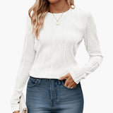 Women's Ribbed Long Sleeve Top with Round Neckline and Fitted Fit 5