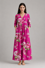 Women's Maxi Dress | Vintage Floral, V-Neck & Side Pockets