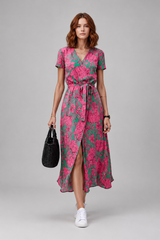 Women's Midi Dress | Floral Wrap, V-Neck & Tie Waist