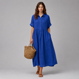 Women's Midi Dress | Pleated Button-Down Shirt Dress