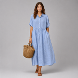 Women's Midi Dress | Pleated Button-Down Shirt Dress