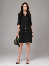 Women's Midi Dress | Shirt Collar, Button-Through & Roll-Up Sleeves