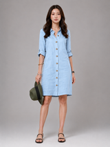 Women's Midi Dress | Shirt Collar, Button-Through & Roll-Up Sleeves