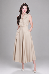 Women's Midi Dress | Sleeveless, Shirt Collar & Twisted Waist Detail