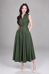 Women's Midi Dress | Sleeveless, Shirt Collar & Twisted Waist Detail