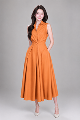 Women's Midi Dress | Sleeveless, Shirt Collar & Twisted Waist Detail