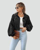 Women's oversized short corduroy shirt jacket with pockets 6