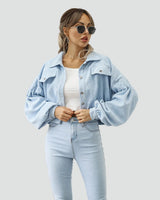 Women's oversized short corduroy shirt jacket with pockets 0