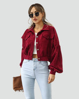 Women's oversized short corduroy shirt jacket with pockets 4