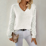 Women's V-neck Sweater with Textured Sleeves | L&S 1