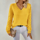 Women's V-neck Sweater with Textured Sleeves | L&S 3