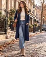Women's Long Cardigan | Lapel Collar & Patch Pockets