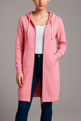 Women's longline hooded jacket with zip and pockets | L&S 0
