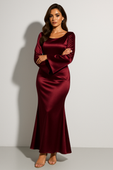 Women's Long Sleeve Evening Gown | Floor-Length Maxi Fit 1
