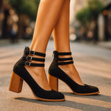 Women's Buckle Strap Block Heels | All-Day Comfort