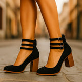 Women's Buckle Strap Block Heels | All-Day Comfort