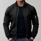 Callum | Men's Slim Fit Zip-Up Bomber Jacket Ribbed Collar Sleeve Pocket