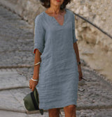Women's Midi Dress | V-Neck & 3/4 Sleeves