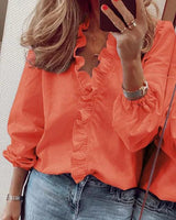 Women's Long Sleeve Blouse | Ruffle V-Neck for Elegant Wear