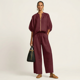 Women's Puff Sleeve Trouser Set | Zip Front Design 11