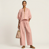 Women's Puff Sleeve Trouser Set | Zip Front Design 1