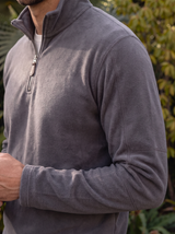Close-up of the collar and zipper on the pullover