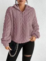 Women's Fluffy Zip Sweater | Hooded & Cozy Warm